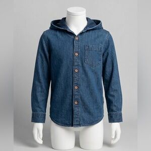 Old Navy Boys Indigo Denim Hooded Chore Shirt Urban Skate Hoodie Jacket 10/12
